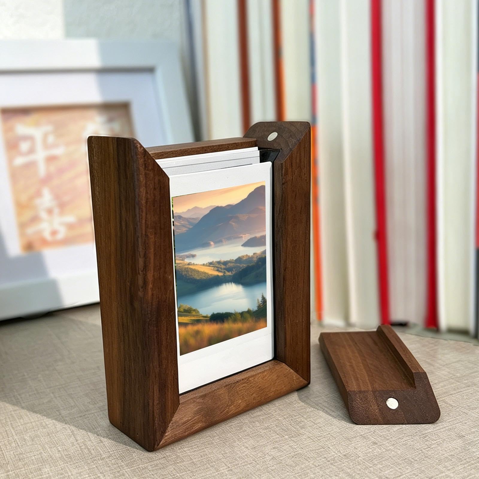 Marco de Fotos, Accesorio de Escritorio, Tarjetero Rectangular de Madera para