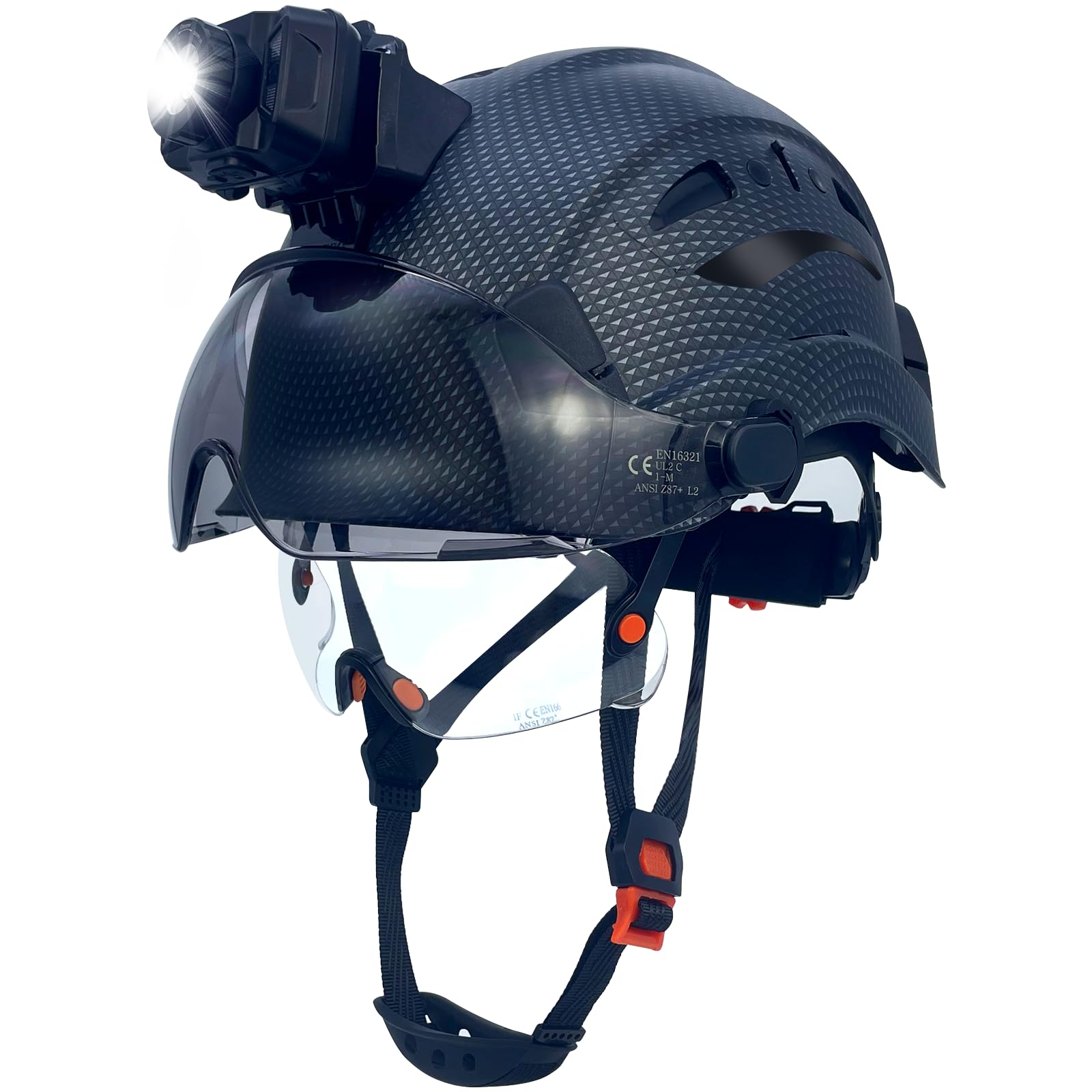 RDSGSO Industrial Safety Helmet with Visor Headlight Adjustable Vents 6-Point Suspension Lightweight Hard Hats with Headlight for ConstructionOutdoor
