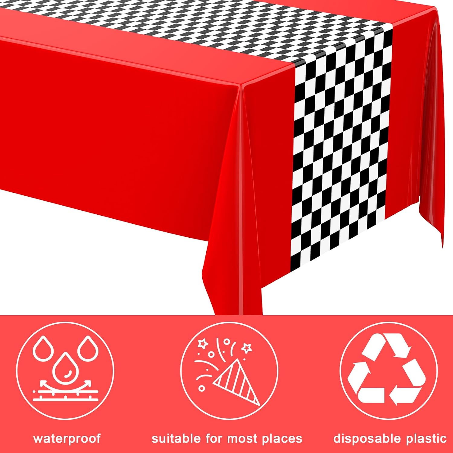 Irenare 4 Pcs Racing Party Decorations Checkered Flag Table Covers, Red image 4