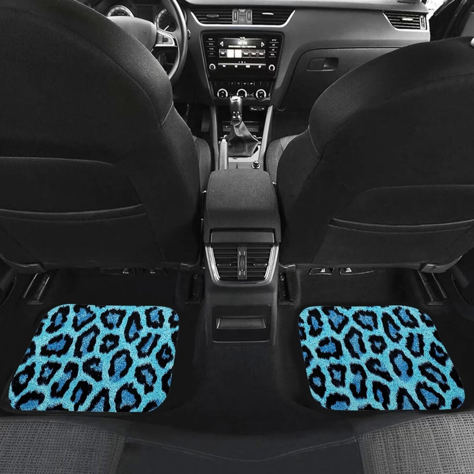 Set di tappetini per auto con stampa leopardata blu, 4 pezzi, tappetini per auto, universali, adatti per accessori interni auto da viaggio