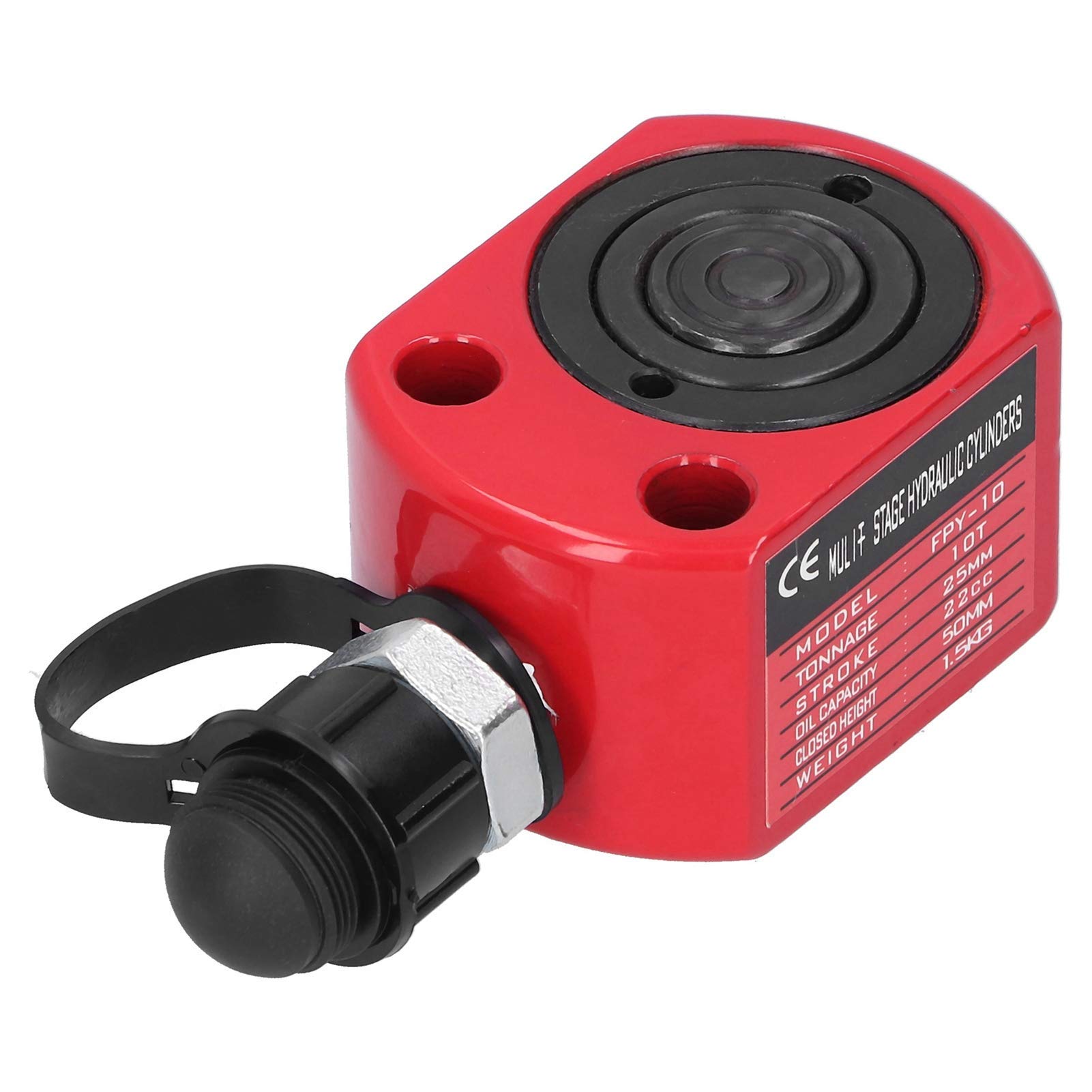 Cilindro Hidráulico 10T Gato de Ariete Hidráulico Rojo Herramienta Eléctrica de émbolo de Agujero Hueco Separado 50 mm de Altura