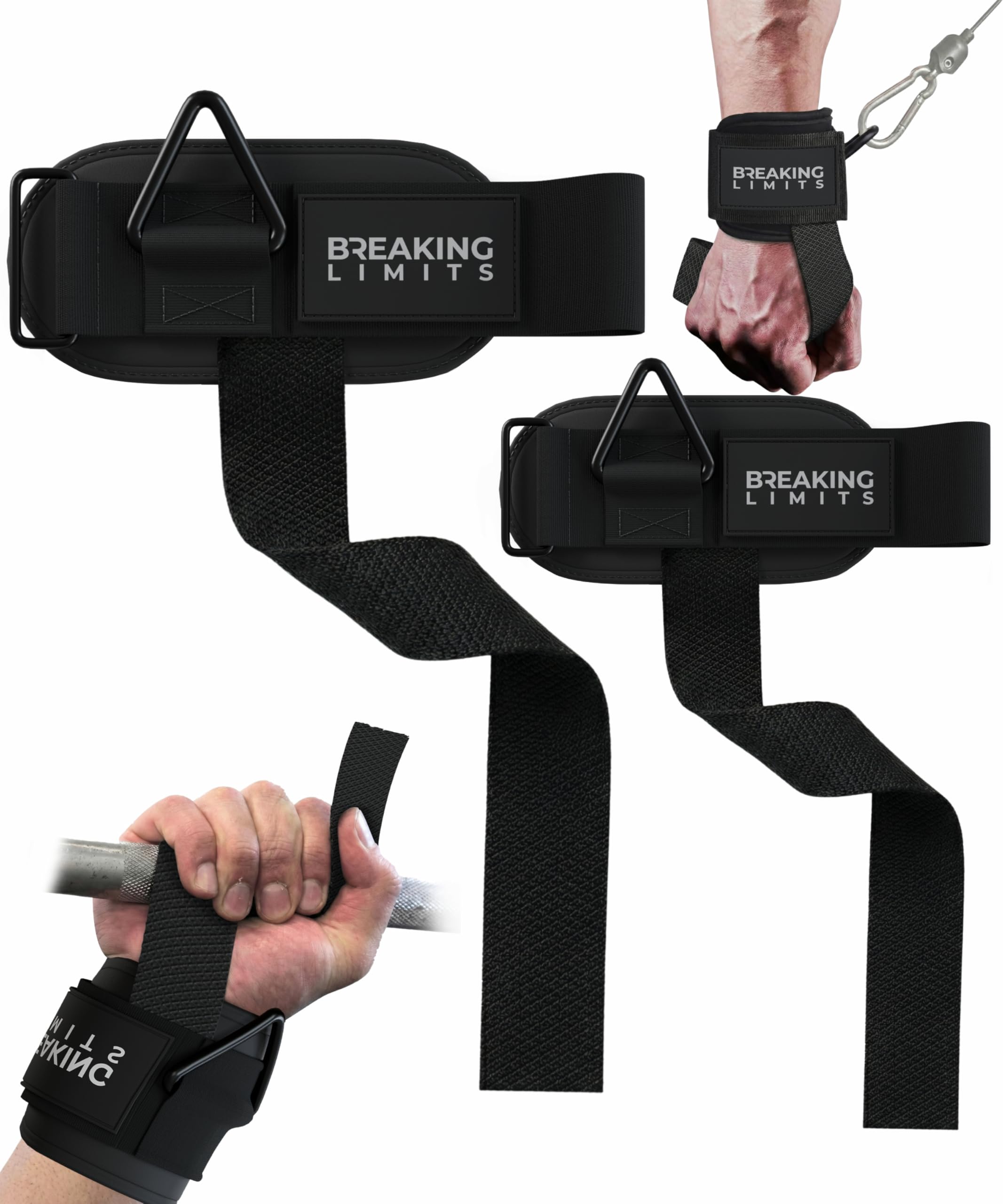 BREAKING LIMITS Lifting Straps with D Ring - Wrist Cuffs Gym - Lifting Cuffs Cable Attachment - Wrist Straps