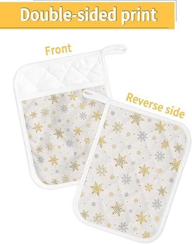 Miniatura 2 de Golden Snowflake 2Pcs Pot Holders for Kitchen, Non Slip & Heat Insulation Terry Cloth Potholder Set with Pocket, Thick Hot Pad Oven Mitts Trivet