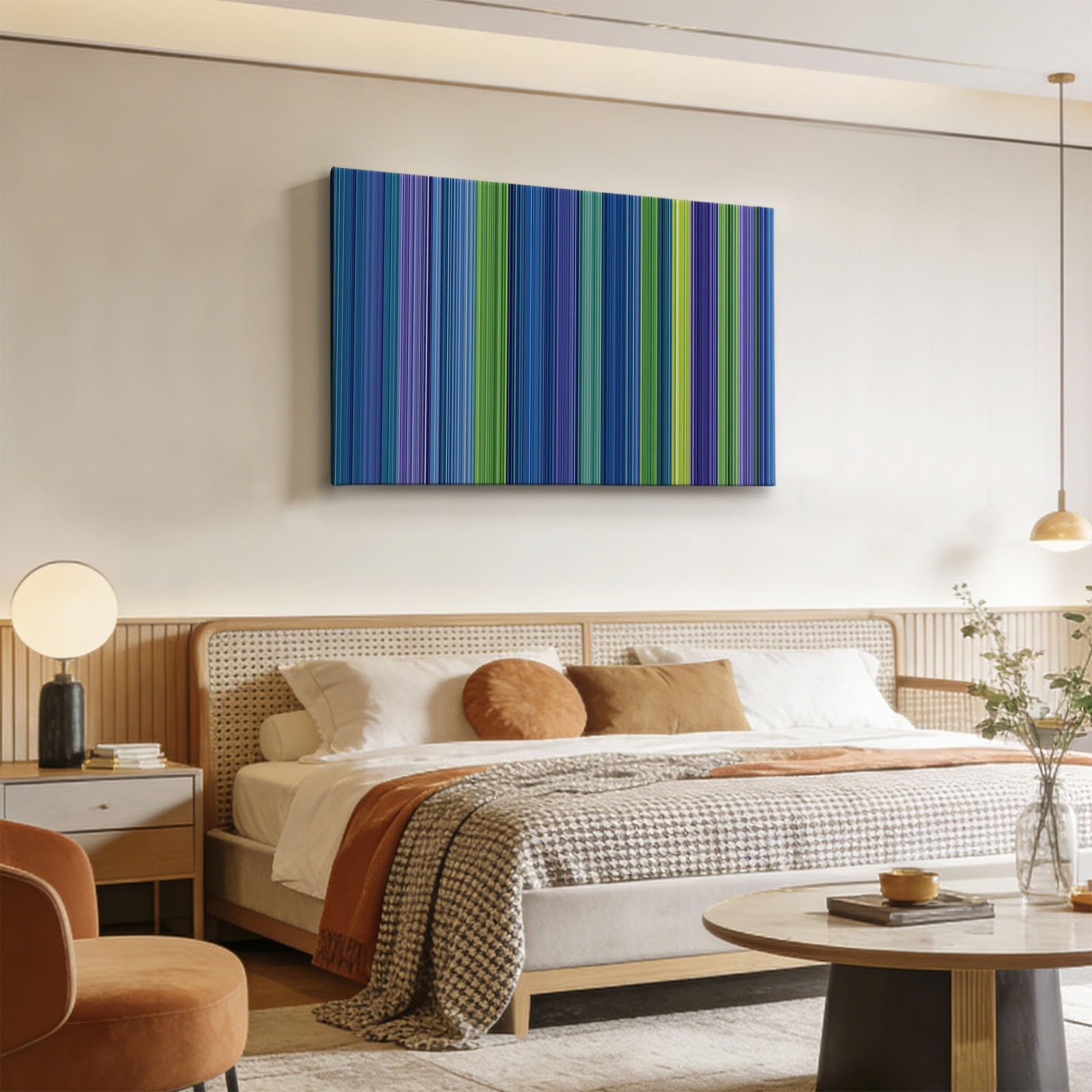 Generisch Petrol Regenbogen Streifen Modernes Leinwandbild 120L x 60B cm mit Rahmen, Abstrakt XXL Wanddeko für Wohnzimmer Geschenk Idee Einzug - Hochwertiger Kunstdruck auf Holzrahmen