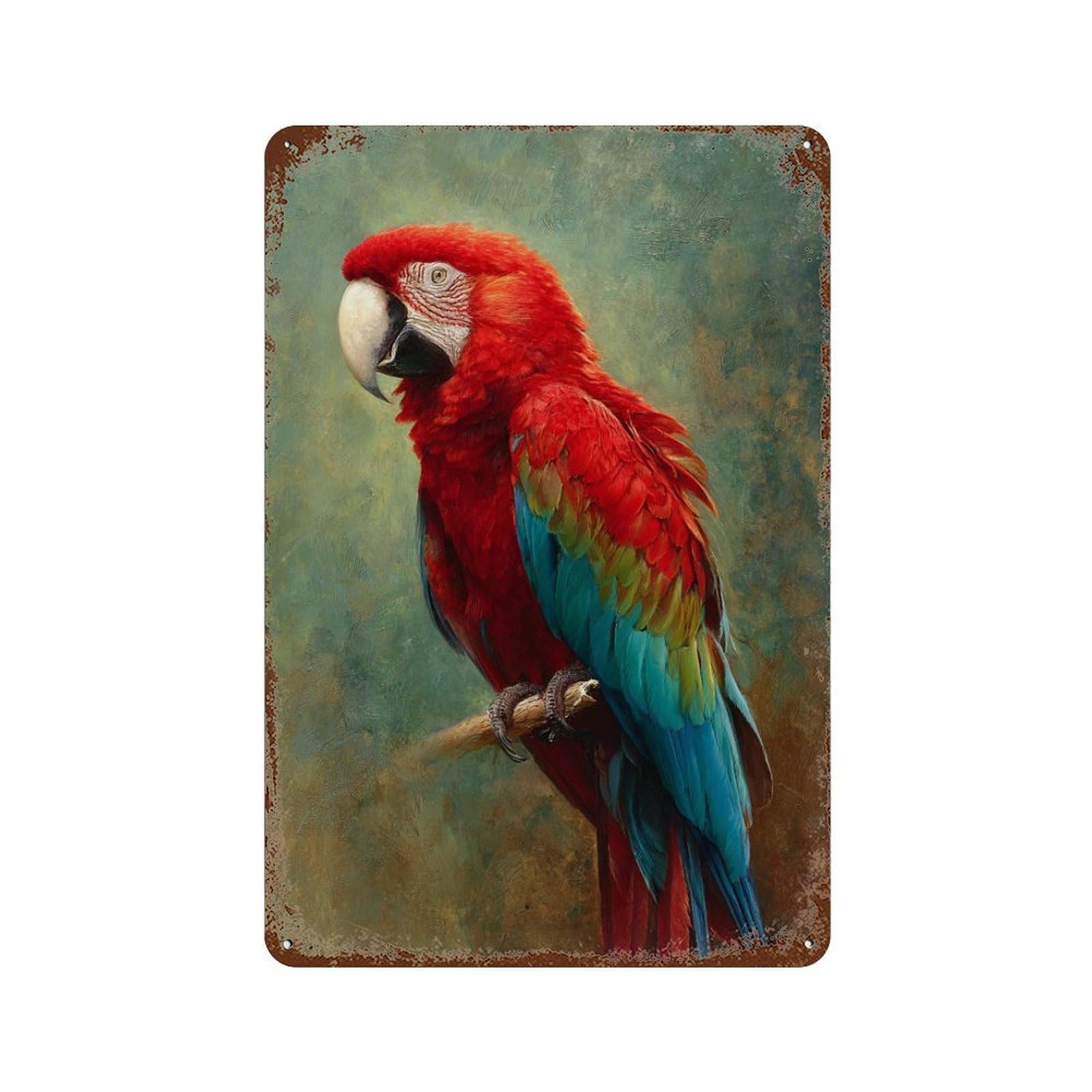 Colorful Macaw Parrot Art Print-2 Rust Effect Tin Sign 11.8"x7.9", Industrial Home Decor for Cafe, Home Bar And Lounge Decor