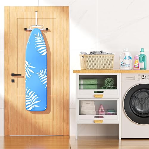 Miniatura 2 de Soporte para tabla de planchar para montaje de paredsobre la puerta, colgador de tabla de planchar, soporte de pared para patas en Y o T (plateado)