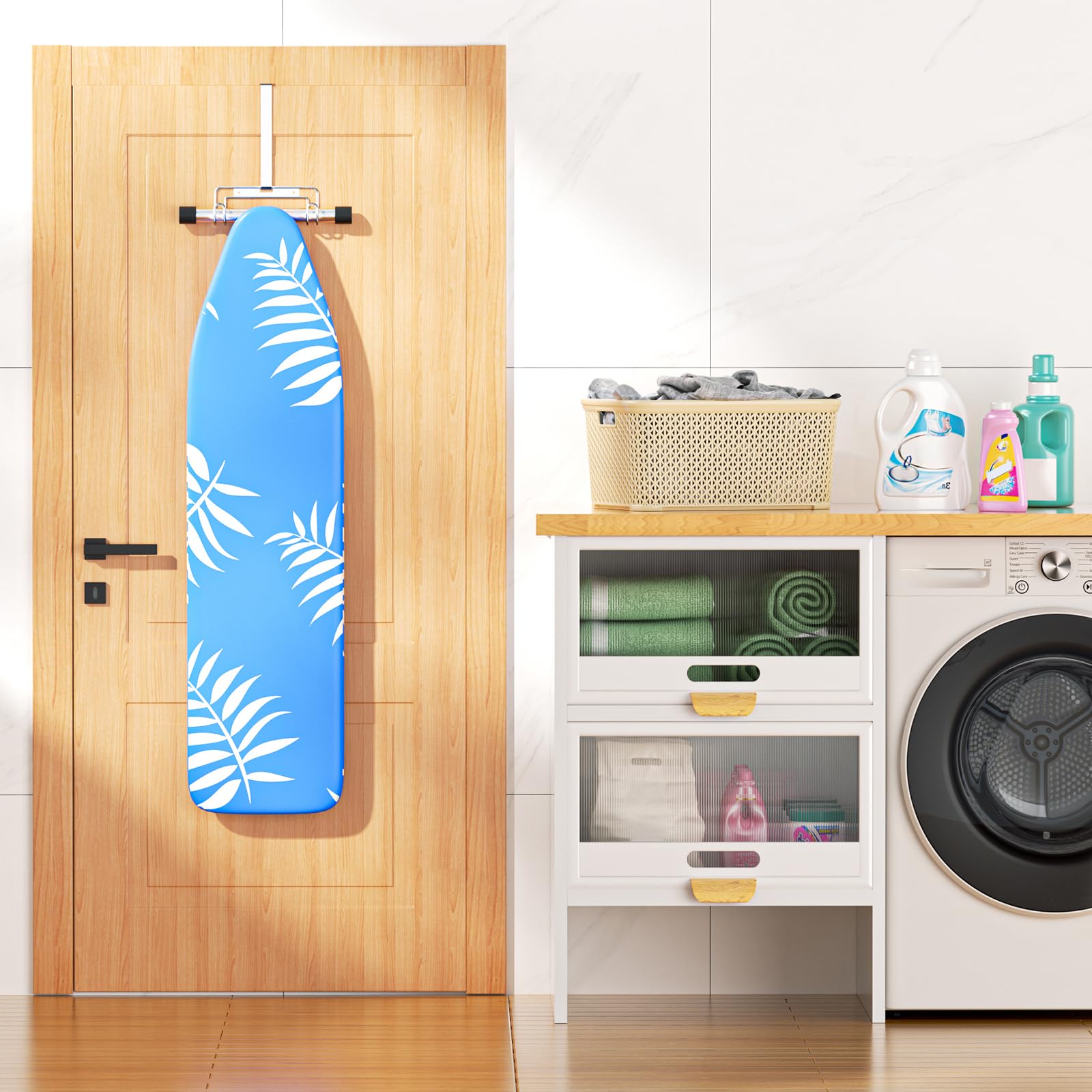 LOXSUN Ironing Board Holder Wall Mount/Over The Door Ironing Board Hanger, Laundry Rooms Iron Board Hook Wall Mount for Y or T Leg