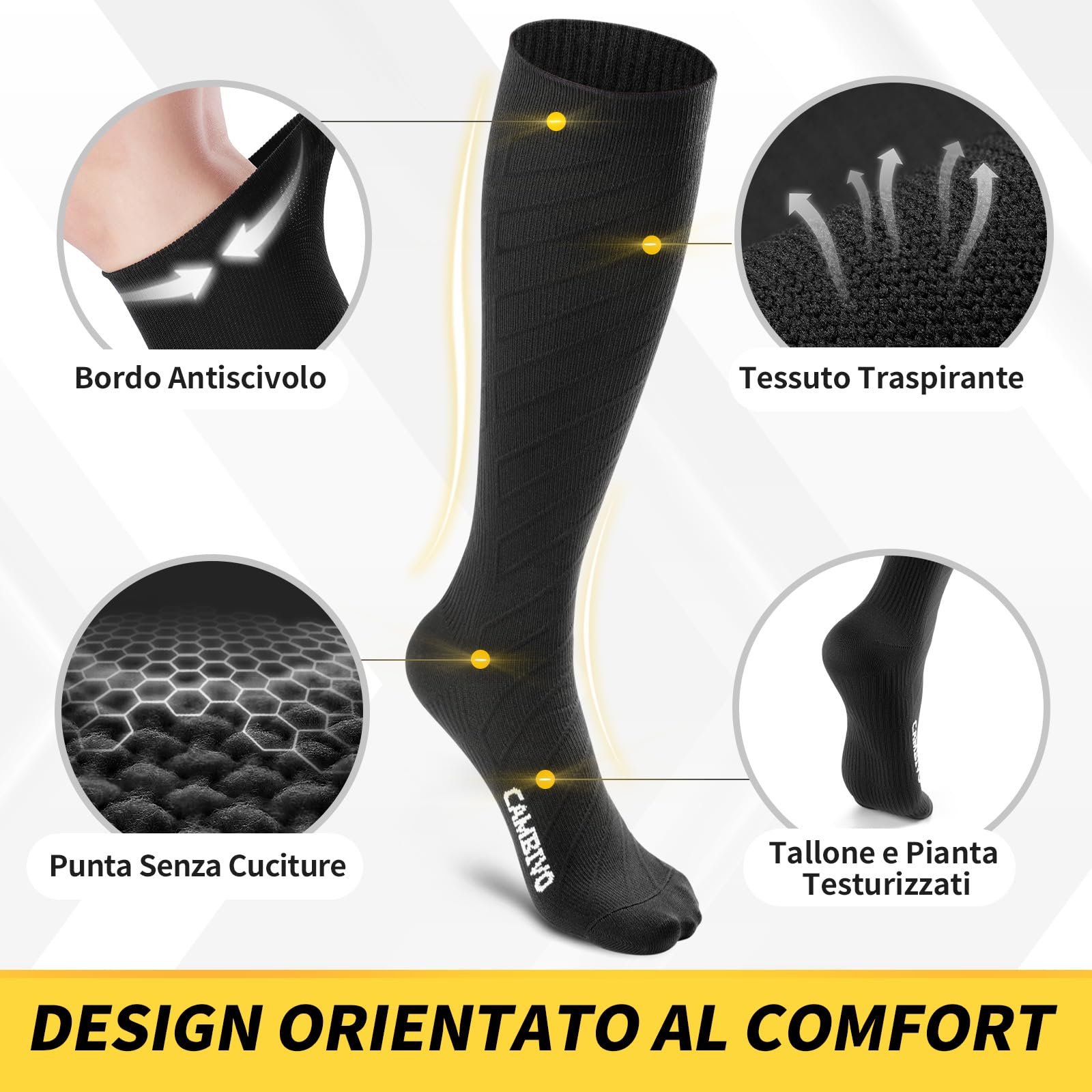 CAMBIVO Calze Compressione Graduata Donna Uomo 3 Paia, Calze a Compressione Graduata 20-30mmHg, Calze Antitrombo Elastiche a Compressione, Gambaletti Calzini per Sportive, Vene Varicose, Aereo, Corsa