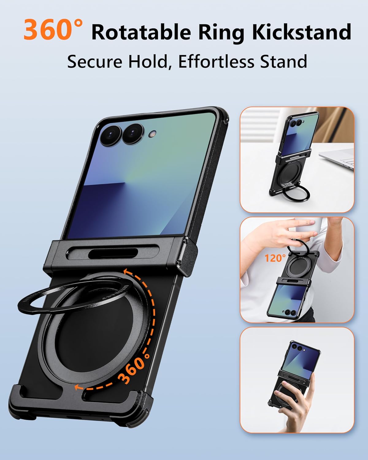 Frameless for Samsung Galaxy Z Flip 7 Case with Stand,360°Rotatable Magnetic Kickstand Phone Cases,Aluminum Metal Heat Dissipation Slim Shockproof Protective Cover for Galaxy Z Flip7(Black)