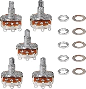 Amazon _ Yibuy A500K ギターポテンショメータ 制御ボリューム 18mm 5個 クロム _ エレキギターボット・コンデンサ _ 楽器・音響機器