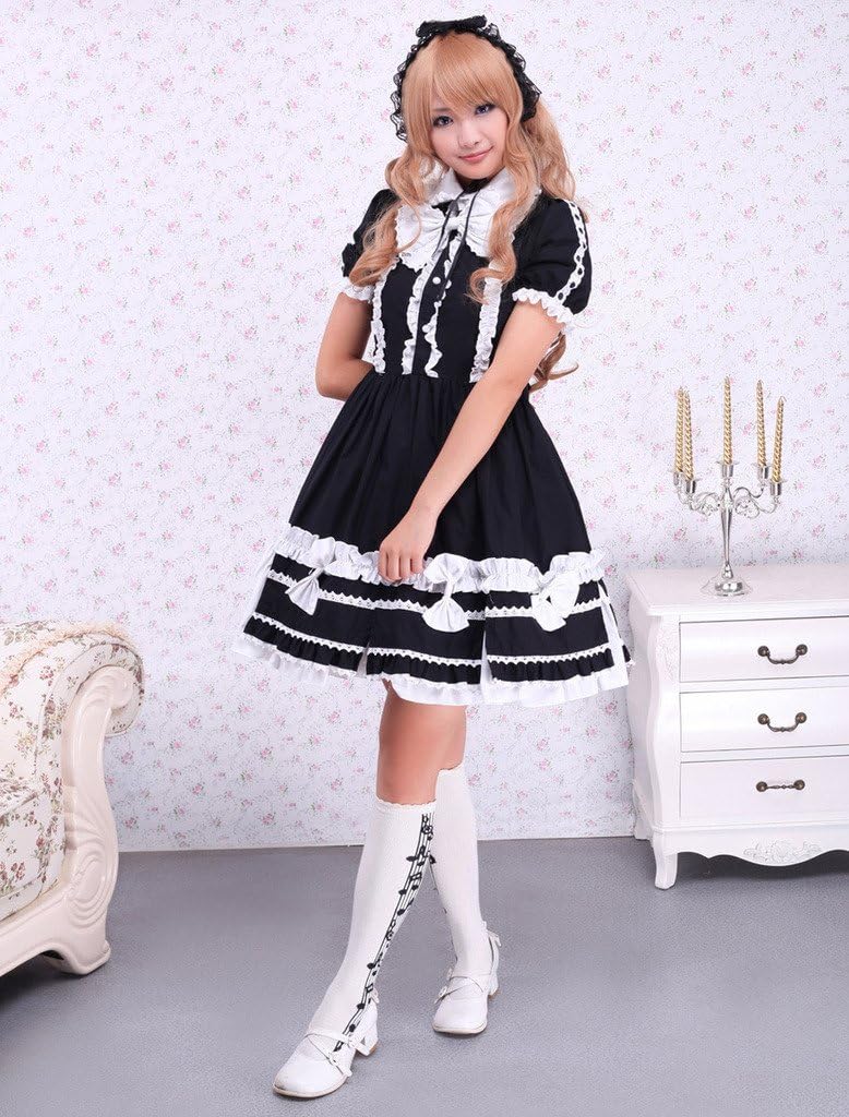 Hugme Cotton Black Short Sleeves Classic Lolita Dress