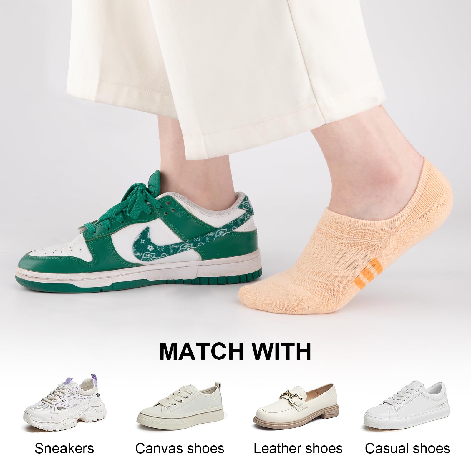 COOPLUS No Show Socks Womens Athletic Cushioned Cotton Low Cut Non Slip Running Invisible Socks (6 Pairs)