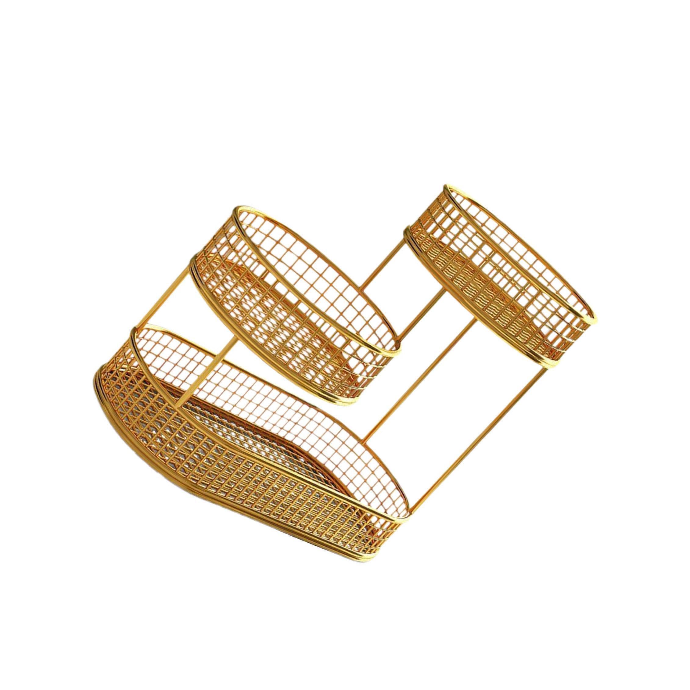 TWISAXC Durable 3 Tiered Wire Basket Stand Vegetable Bread Storage Kitchen Countertop Freshness Countertop Vegetable Bowl Kitchen Rack Eggs Onion Potato Bread Snack Produce, Gold, 40x32cm