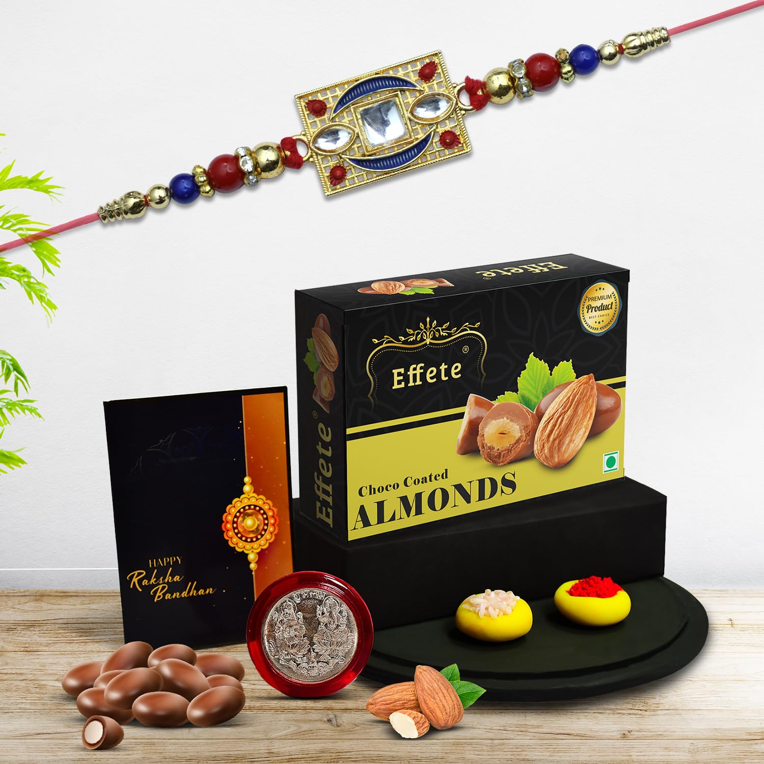 Garth (K1_708_CA32) Beaded Rakhi with square design Combo & Chocolate Almonds 32gm| Rakhi & Chocolate for brother | Fancy Rakhis for men stylish | rakhi with gift | Rakhi Combo | Set of 1-image-16