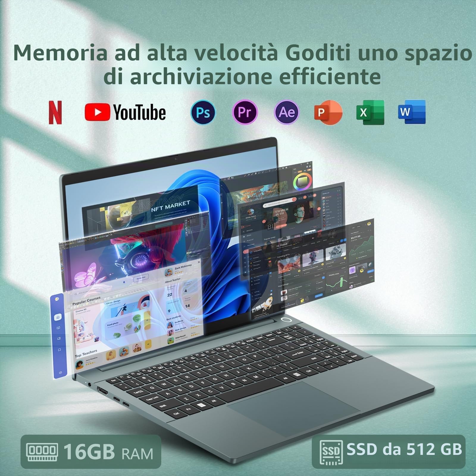 Notebook 15,6 Pollici, AND Ryzen 5 7520H, Win11 PC Portatile 16 GB RAM 512 GB SSD, Laptop Grafica Radeon, Digitale Tastiera Retroilluminata/Sblocco Impronta Digitale, Type-C+Mini-HDMI+5000mAh Battery