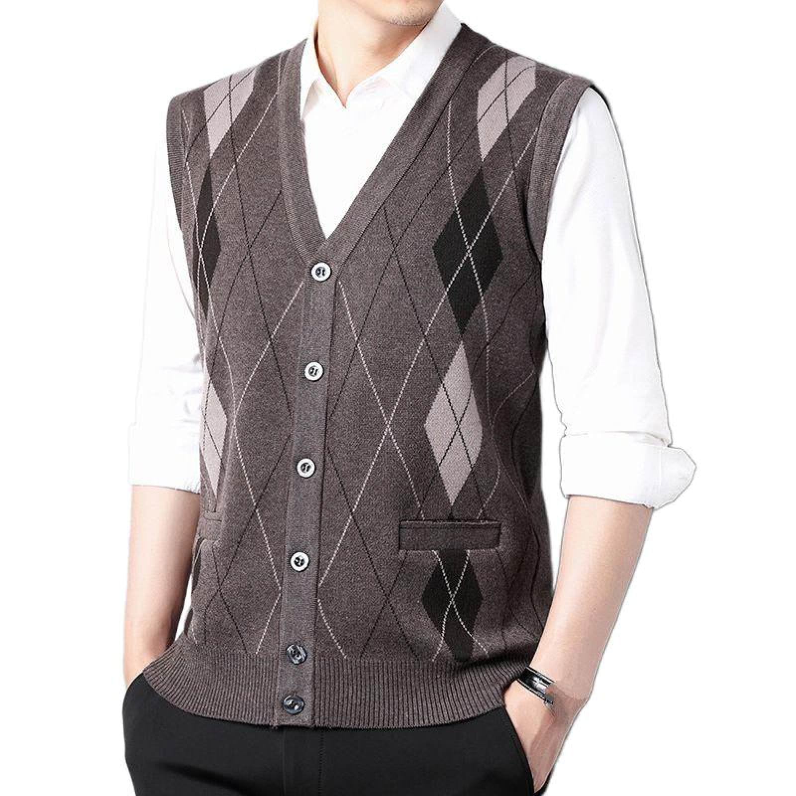 Chaleco de jacquard casual sin mangas con patrón argyle clásico de caballero 8