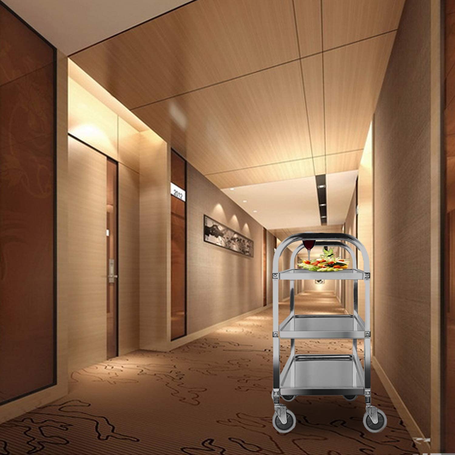 3Tier Stainless Steel Utility Cart with Wheels Kitchen Trolley Cart