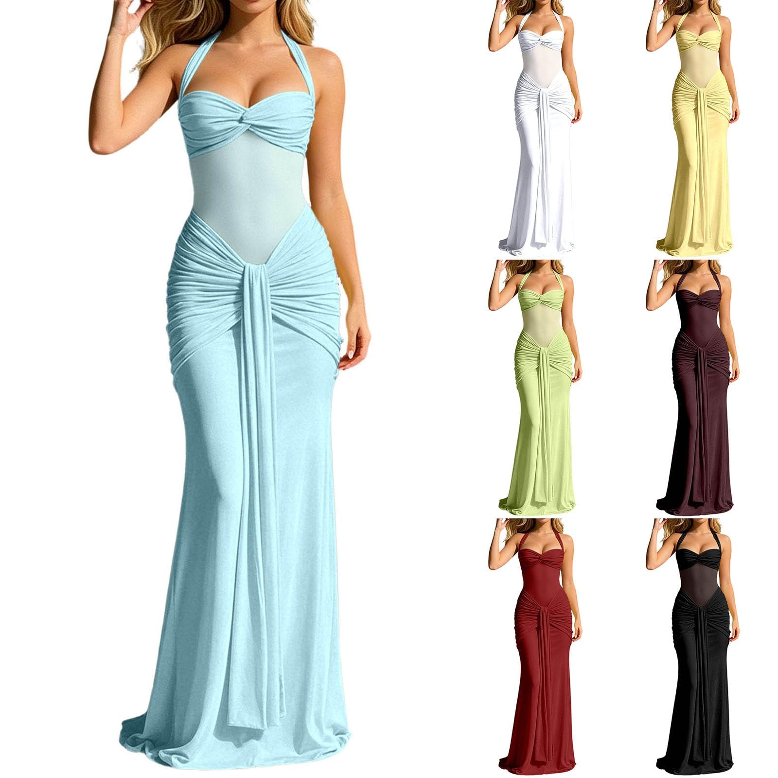 Robe maxi pour femme - Élégante et sexy - Dos nu - En mousseline de soie - Robe festive pour mariage - Robe de fête - Robe de soirée - Robe de cocktail