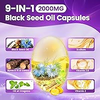 Vista 4 de VivoNu Cápsulas de aceite de semilla negra, aceite de semilla negra orgánico prensado en frío, 6000 mg, 300 unidades Fórmula 9 en 1 con aceite