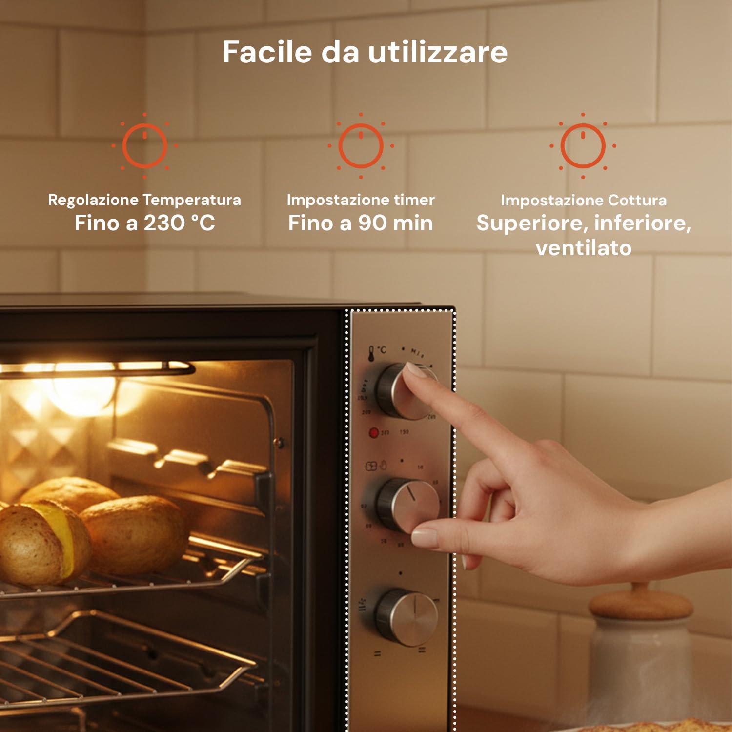Forno Elettrico Ventilato XXL 70L 2500W con Doppia Resistenza, Timer, Cottura Combinata fino a 230°C
