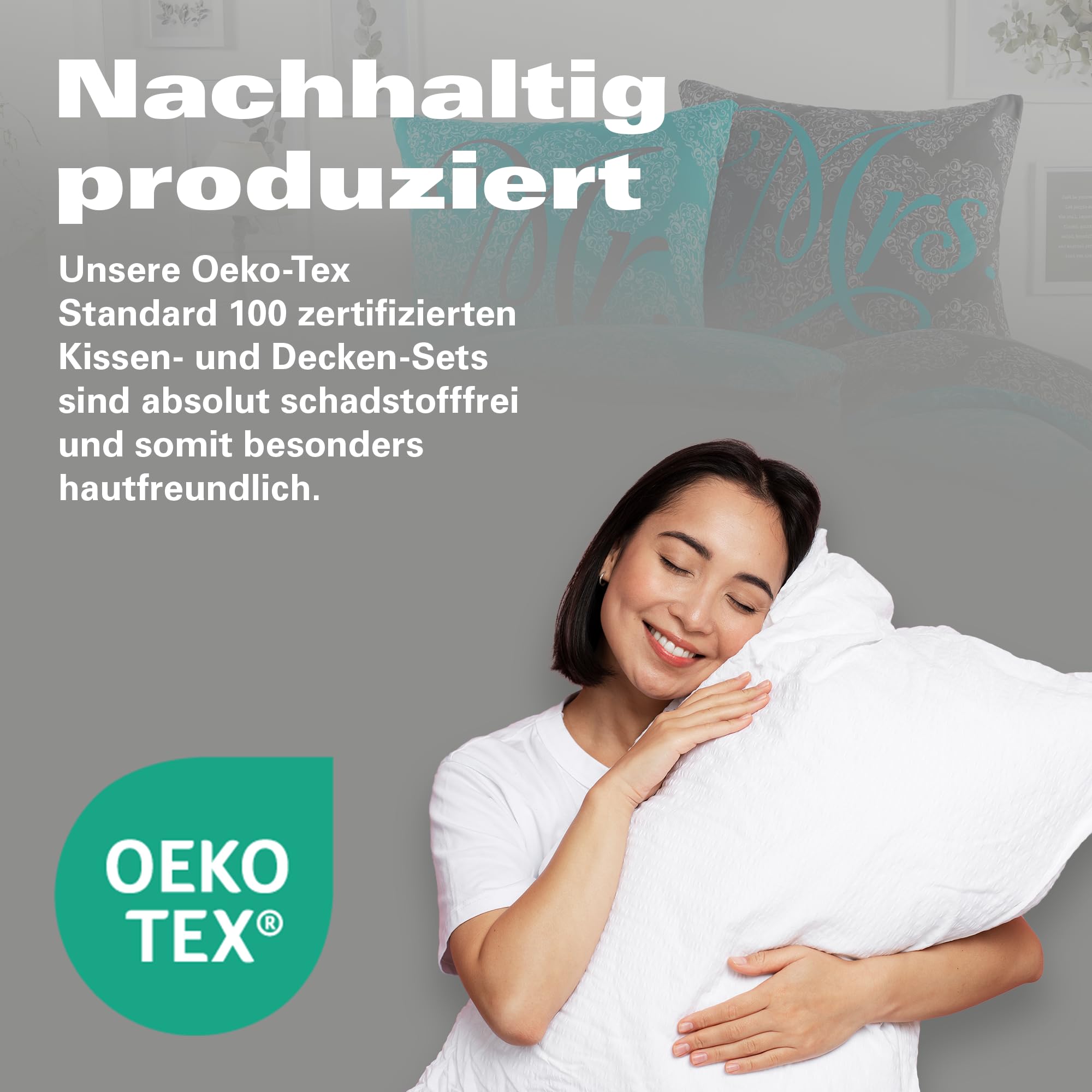 BaSaTex Partner Bettwäsche Set, 2X 155x220 + 2X 80x80, Ornamente | Designed für Paare, Öko_Tex Zertifiziert, 100% Mikrofaser, Atmungsaktiv und Temperaturausgleichend