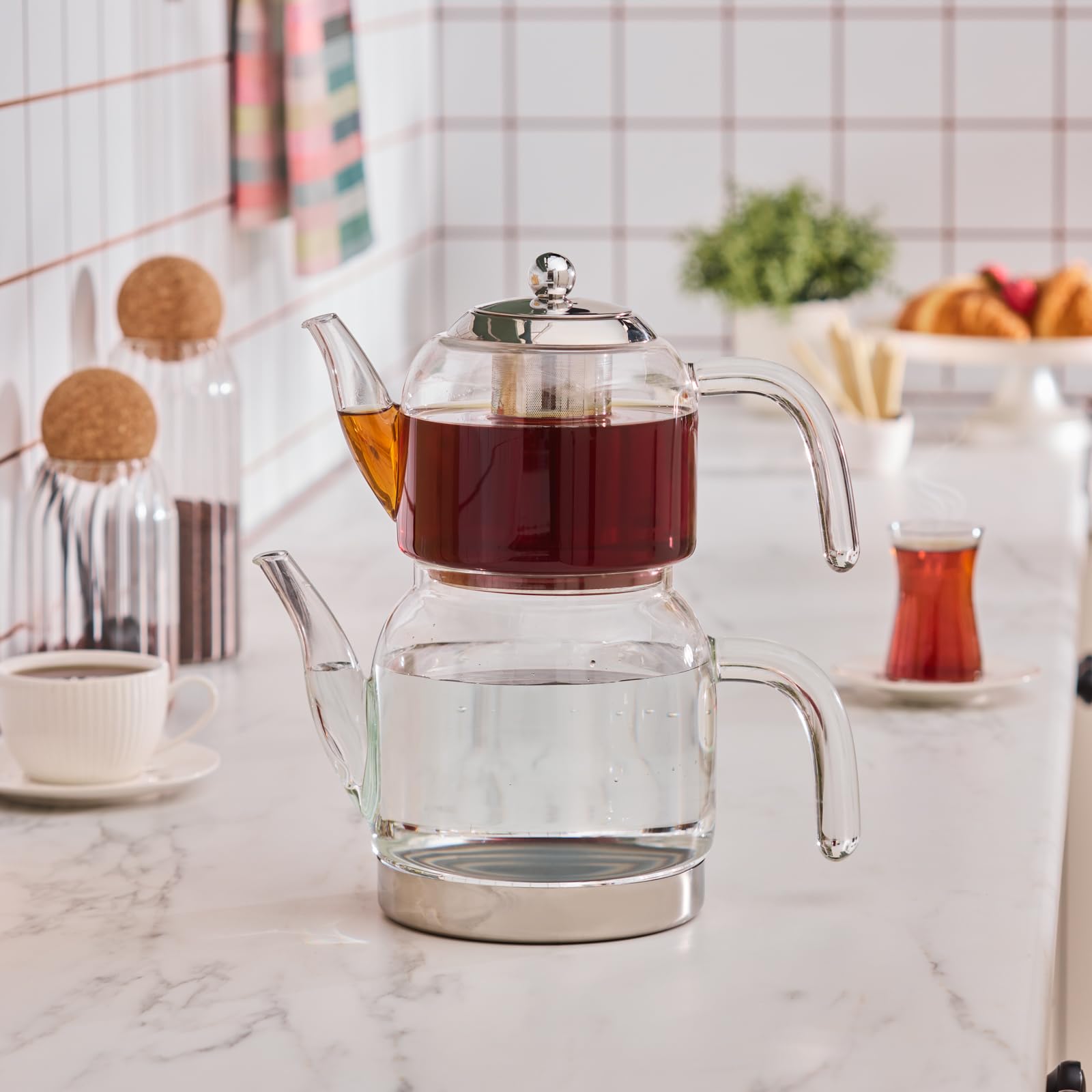 Karaca Panora Glas Maxi Teekanne Set mit Induktionsboden