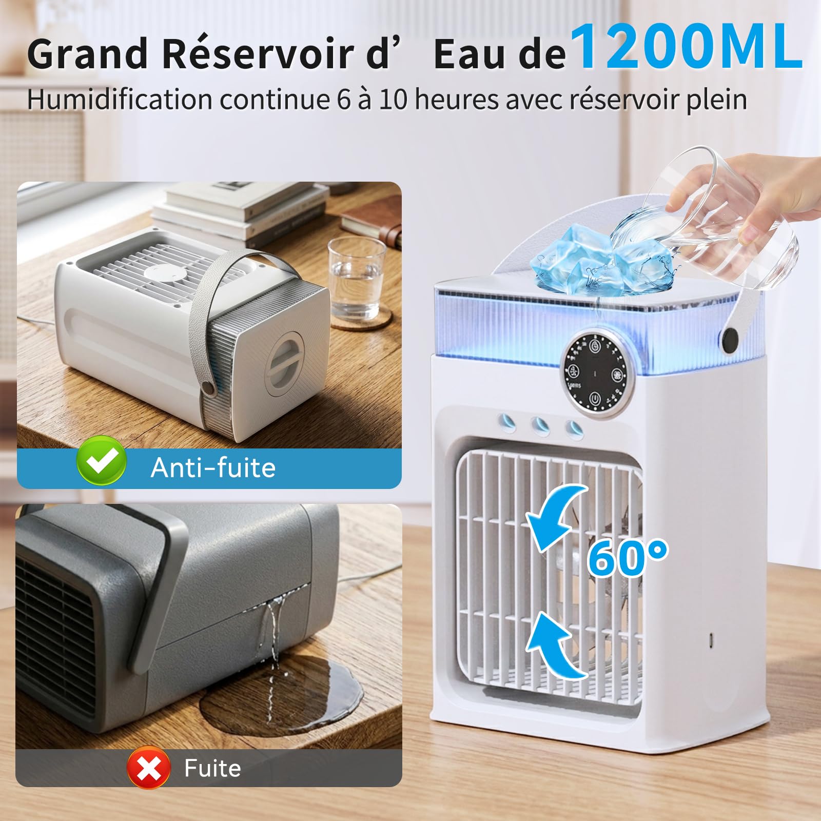 YFFU Climatiseur Mobile avec Télécommandé,1200ml Rafraîchisseur d’Air RGB 8 Couleurs,3 Vitesses,3 Modes de Brume, Minuterie 2-8h, Mini Clim Portative pour Pièce et Extérieur,Nuage Blanc