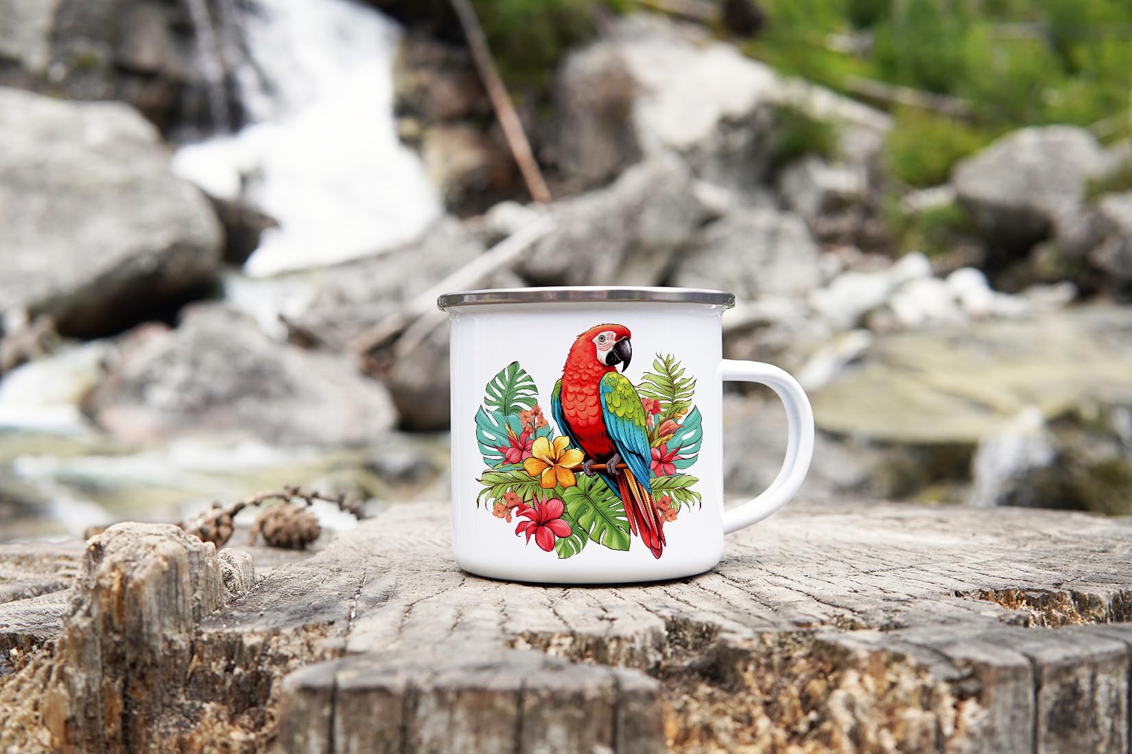 MAXIKIWI - Langlebiger Emaille-Kaffee- oder Teetasse fr den Innen- und  Auenbereich  Papagei mit Palme Monstera  350 ml : Amazon.de: Kche,  Haushalt & Wohnen