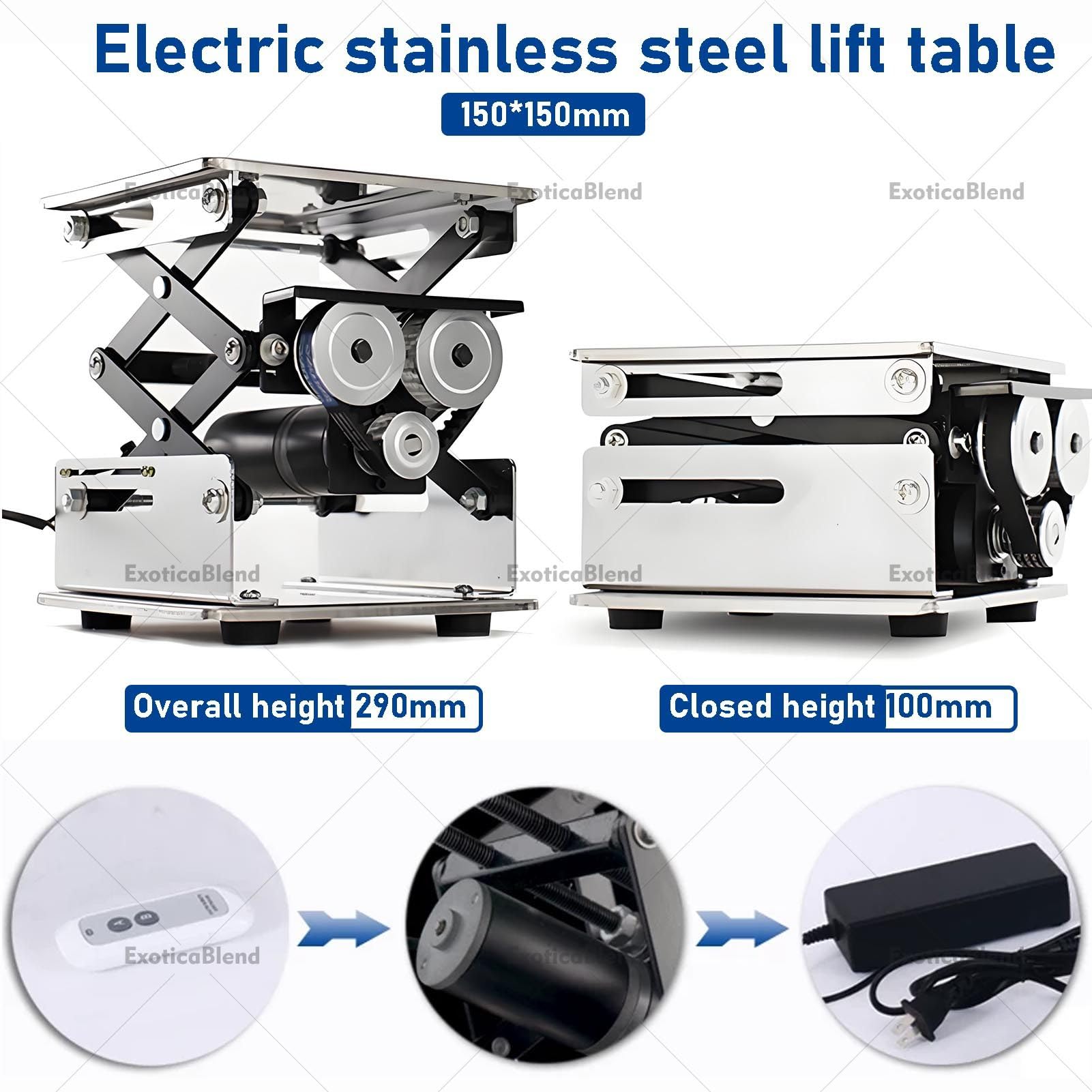 Plataforma Elevadora Eléctrica de Tijera, Soporte Elevador de Mesa de Laboratorio de Acero Inoxidable, Capacidad de Carga de 10 kg, para Laboratorio 15 * 15cm