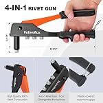 ValueMax 4-in-1 Hand Riveter/Rivet Gun, Pop Rivet Tool Kit with 200 Rivets - 3/32-inch, 1/8-inch, 5/32-inch, 3/16-inch, 4 Interchangeable Nosepieces, Suitable for Metal