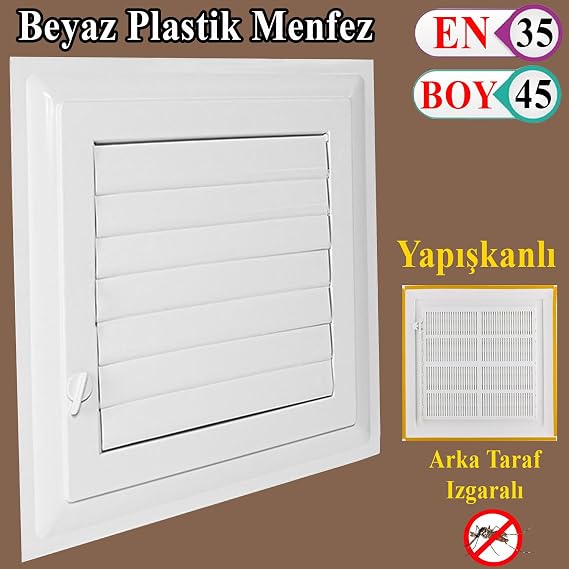Badem10 Menfez Banyo Wc Tuvalet Havalandırma Plastik Panjur Beyaz 35x45 CM