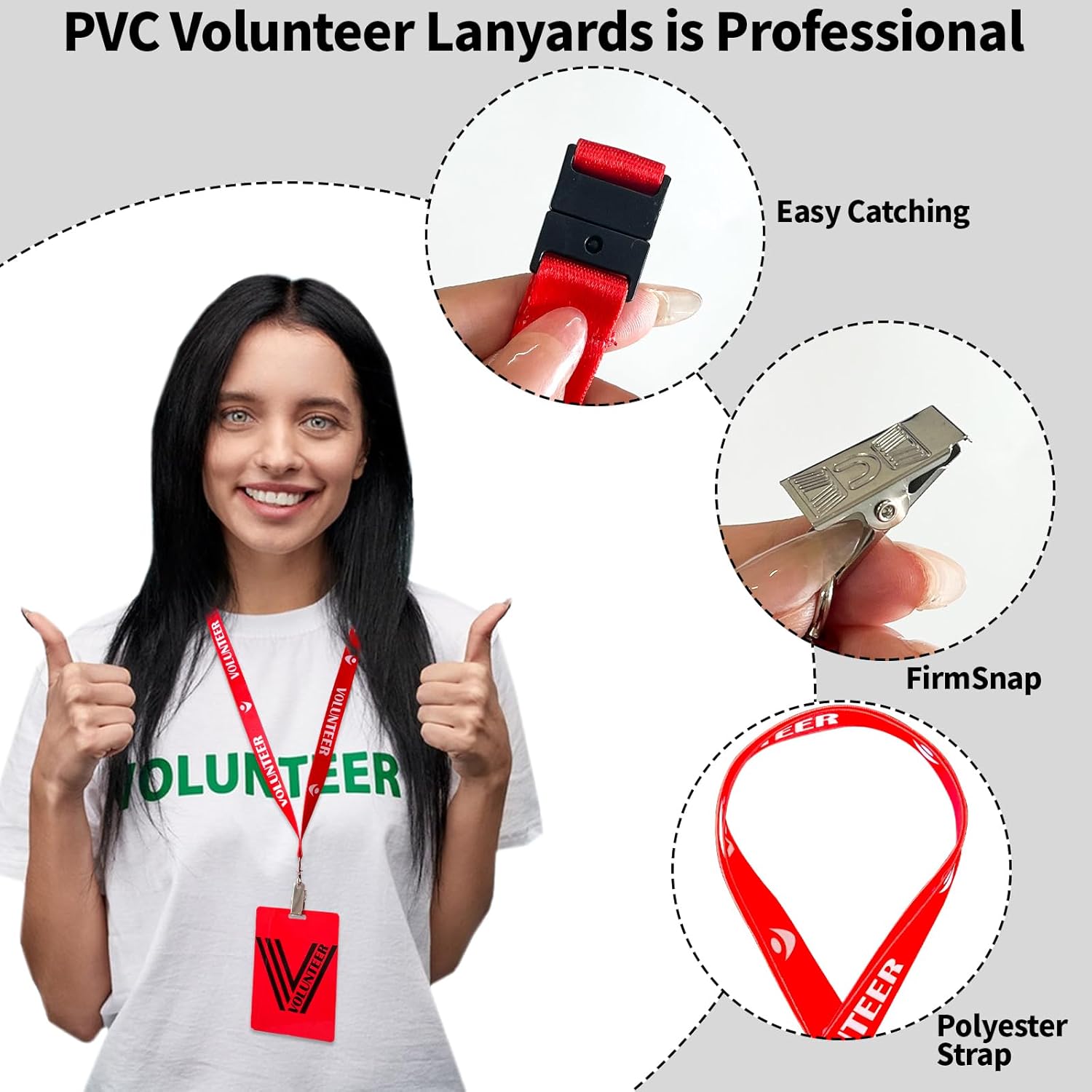 30 Pack Volunteer Lanyard with PVC Card Pass Volunteer Identification ID Badges Bulk Breakaway Lanyard for Activity Fundraising Church School Events Donation Activities
