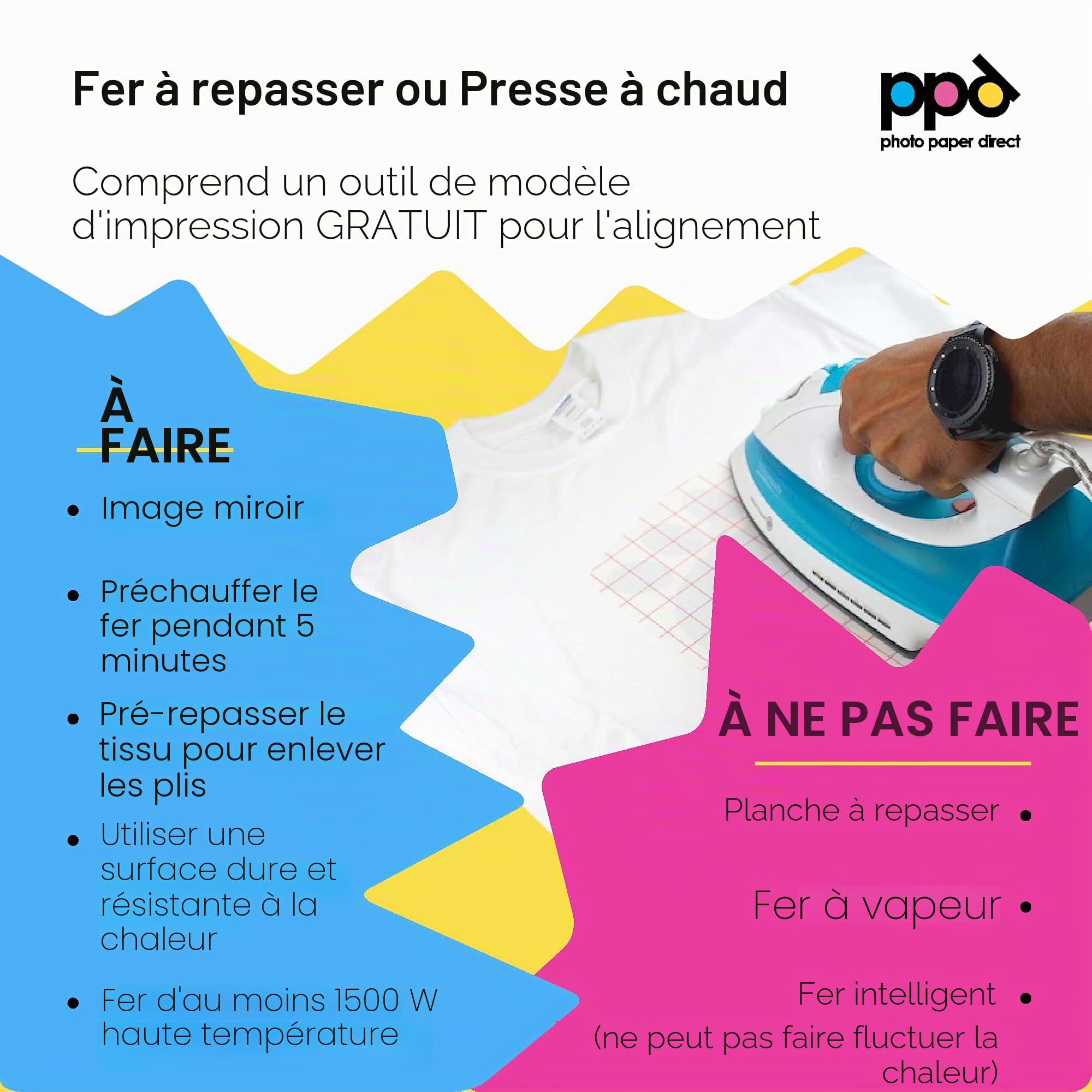 PPD 100xA4 Papier Transfert Tee-Shirt/Textiles Blancs ou Clairs, Fond Transparent, Personnalisable, Thermocollant, Impression Jet d’Encre PPD-1-100
