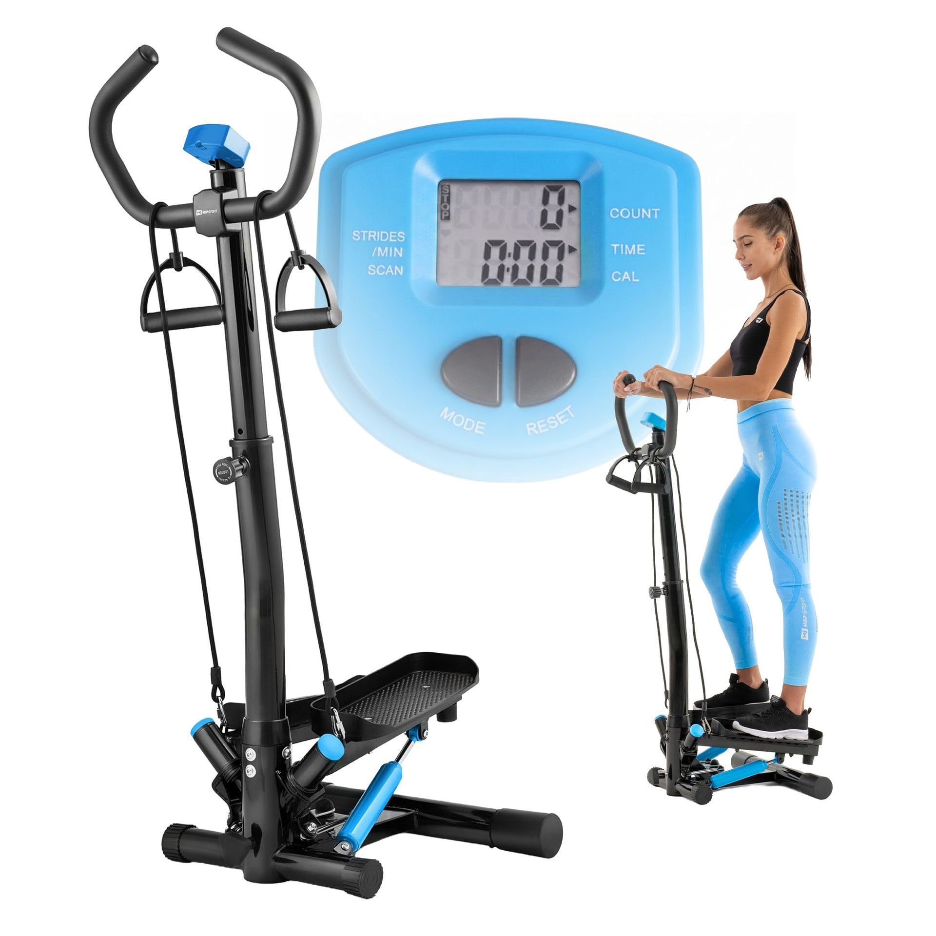Hop-Sport Stepper Noble mit Lenker, Trainingscomputer & Expandern für Zuhause, Stabil & Kompakt, Ideal für Fitness & Cardio Workouts, Max. Benutzergewicht 100 kg