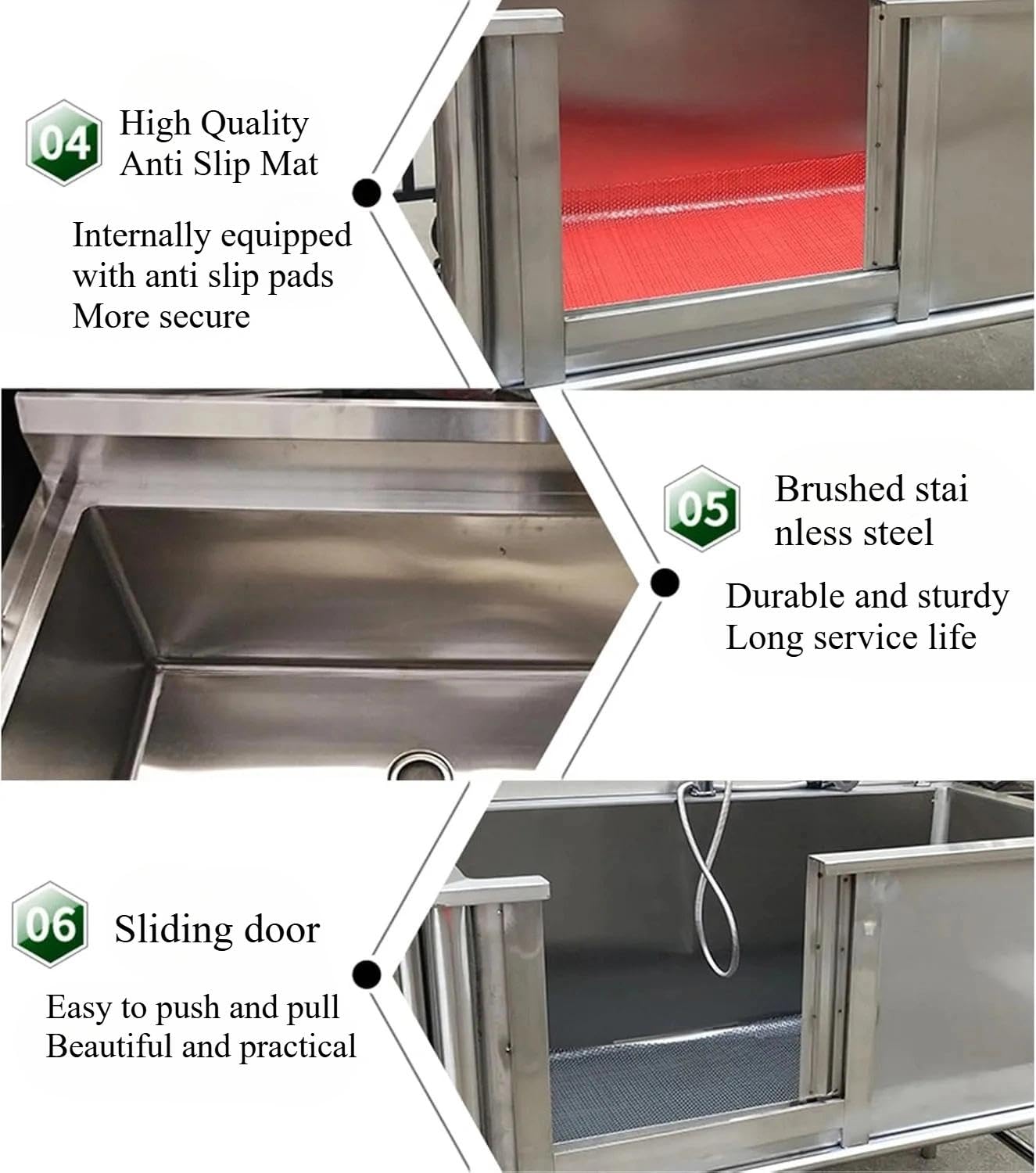 BañEra Para Perros De Acero Inoxidable - EstacióN De Lavado Profesional Para Mascotas, PeluqueríA Canina Y Veterinaria | Incluye Grifo ExtraíBle, Escaleras De Acceso Y Alfombra(100*60*90cm)