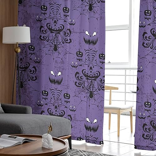 Miniatura 4 de Cortinas traslúcidas de Halloween Haunted House de 63 pulgadas de largo, juego de 2 paneles de cortinas de gasa semitransparentes con bolsillo para