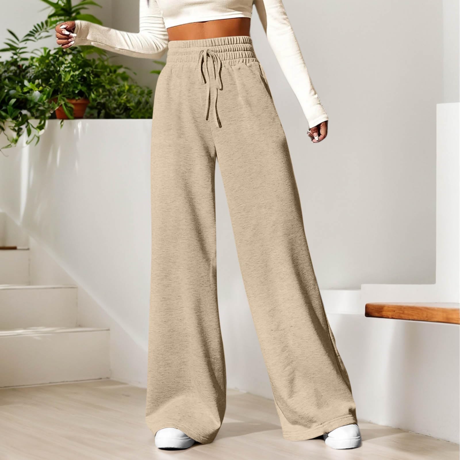 Y2K Women's Plus Size Flare Sweatpants - Wide Leg, Straight Leg, High Waist, Comfy Cotton Sweatpants with Pockets
