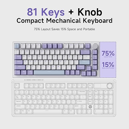 Miniatura 7 de Ajazz AK820 Teclado mecánico para juegos con junta de 75% con cable con perilla de volumen, LED orientado al sur, espuma Poron, teclas PBT - Teclado