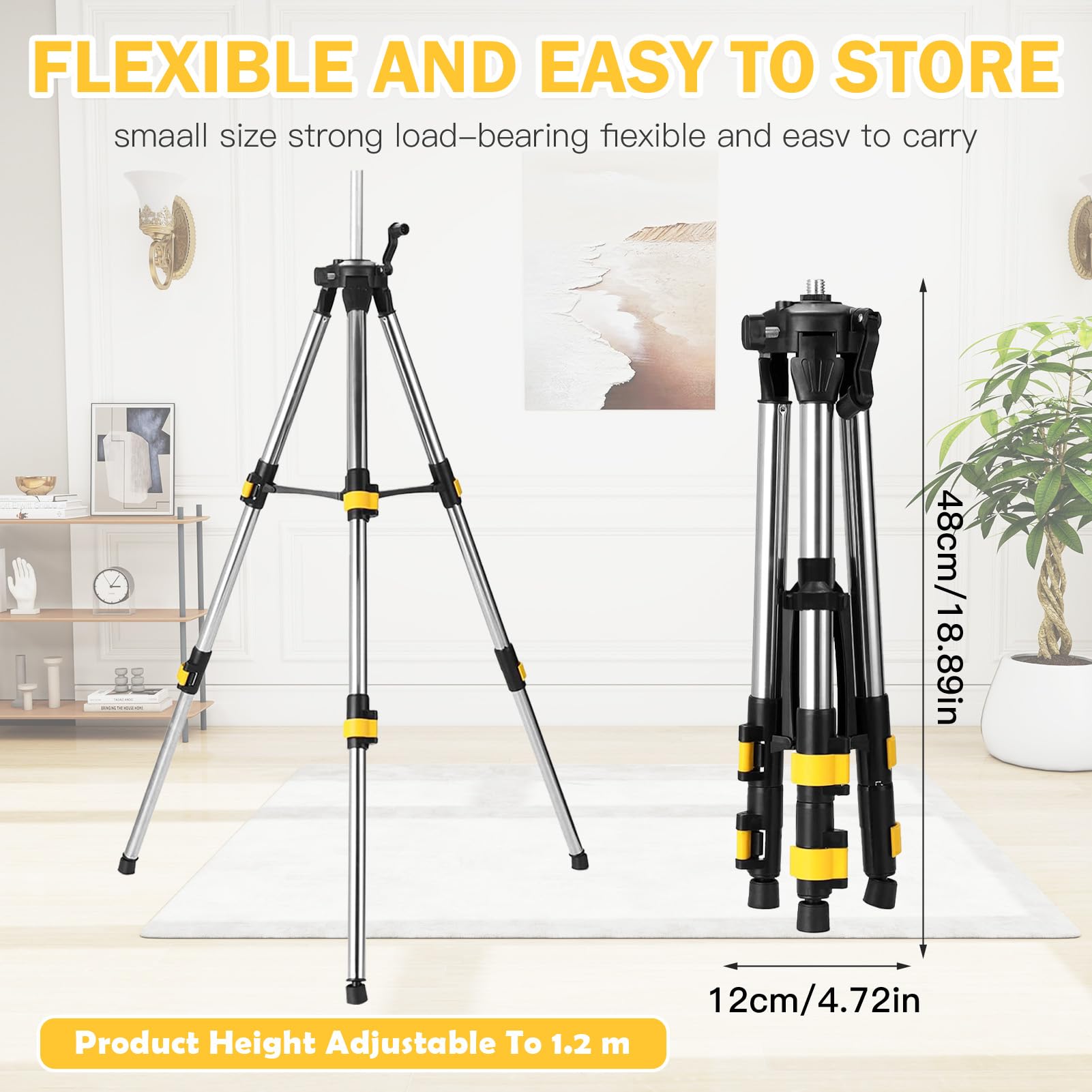 Trípode para láser y niveladores, interfaz de rosca de 5/8" con adaptador de 1/4", trípode telescópico de acero inoxidable (altura de trabajo 37-110 cm) con bolsa de almacenamiento