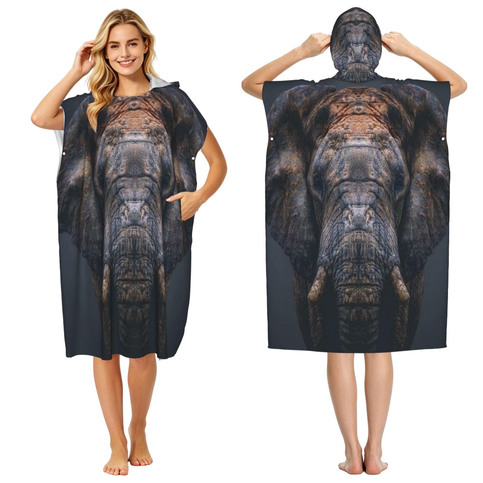 DTHKJNLSF Elephant'S Gaze Adult Hooded Beach Poncho Towel