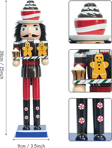 Miniatura 6 de KI Store Juego de 2 figuras de cascanueces de Navidad de 15 pulgadas, juego de 2 figuras de cascanueces de madera para decoraciones navideñas con