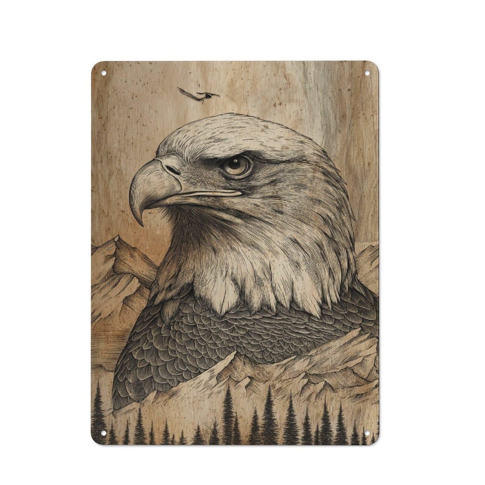 Simple Retro Wooden Eagle Wall Art Decor Metal Wall Plaque 40x30cm, Creative Space Decor for Office, Study, Studio Or Hallway