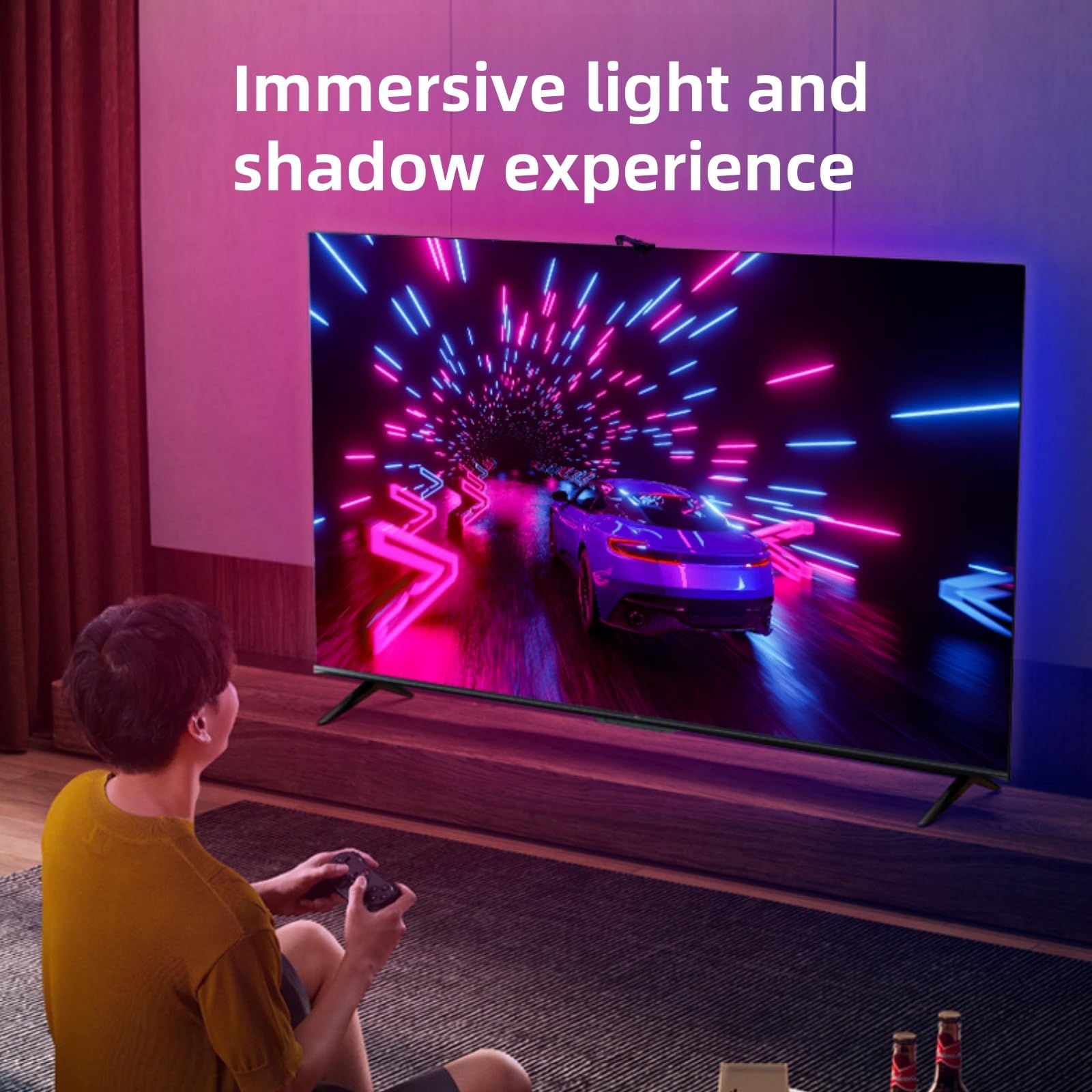 TV Reactiva Led Retroiluminación TV Luz De Fondo con Sensor para Tomar Color Sonido Y Luz Ritmo Sincrónico Bluetooth App Control USB Led Strip Lights For TV Strip Lights(5V Phantom 5M)