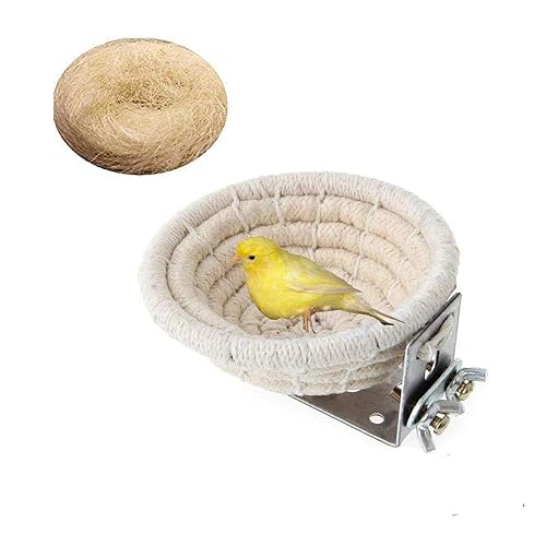 Hamiledyi Bird Nest Parakeet Nest Handmade Cotton Weave Hemp Rope Nests Birds Breeding Hatching Nest Parrot Nesting Box Cage Hatch House Hut Cave Raffia Fiber for Parrots Canary