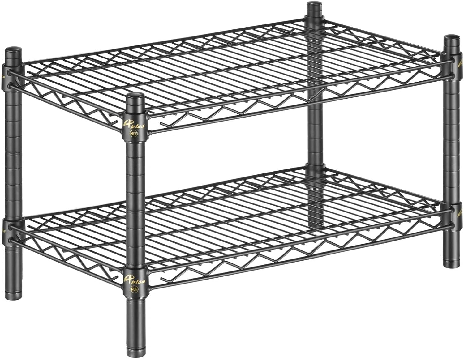 APLSS 14" D x 24" W x 14" H Black Heavy Duty Wire Shelving with 2 Tier Shelves, NSF Certified, Height Adjustable, Wet&Dry Environments, for Kitchen Garage Walk-in Cooler&Freezer, 800lbs Capacity