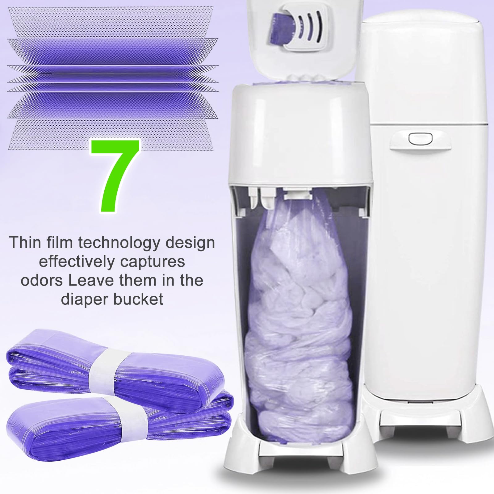 8 Recharges Pour Poubelles à Couches LillOne - 7m Extra Longues - Compatibles Angelcare, Tommee Tippee