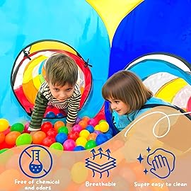 NUBUNI 4 in 1: Play Tent With Crawling Tunnel, Partial Ball Pit, and Playhouse - Children\'s Baby Tent With Bag, Multi-Coloured B