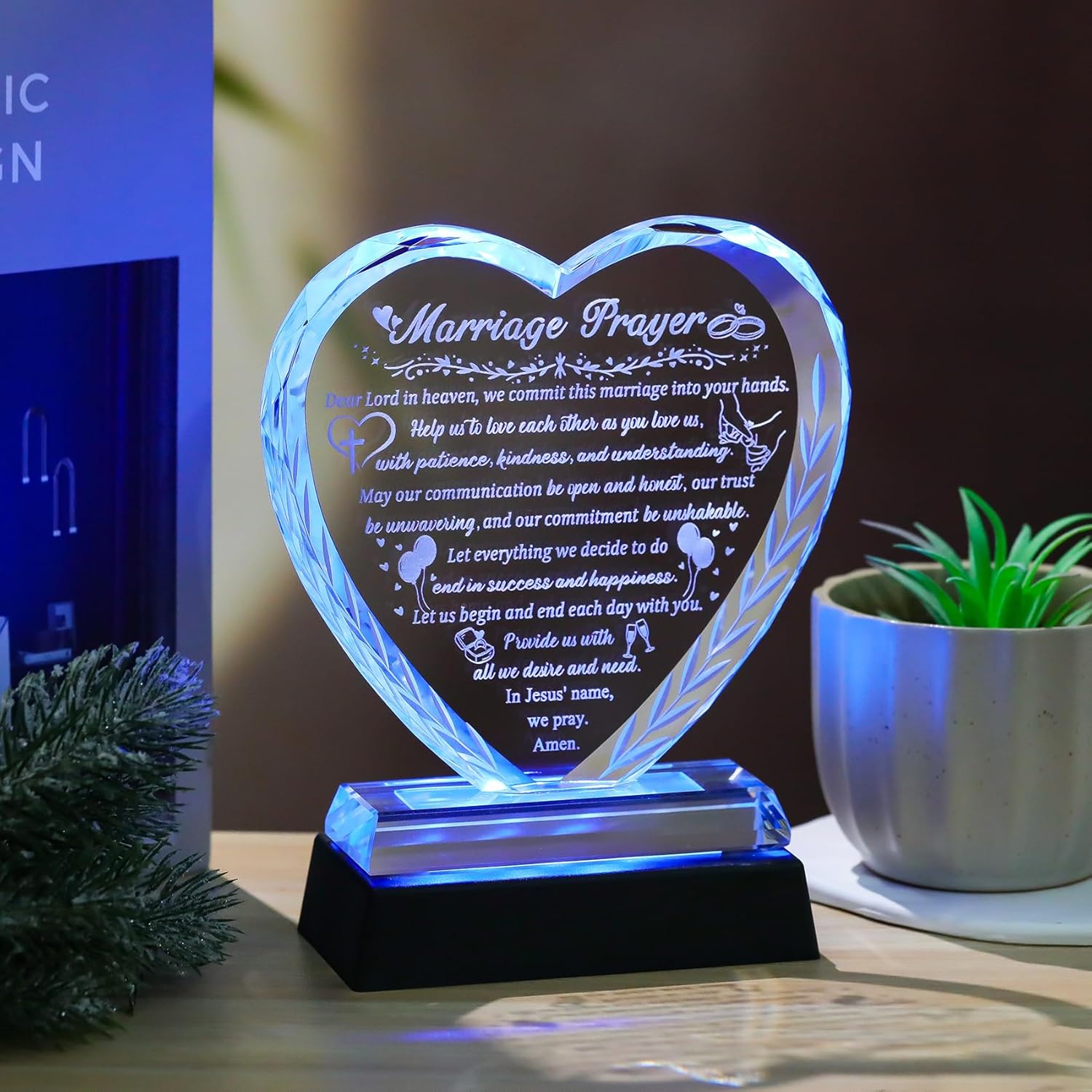 Wedding Gifts for Couples 2026, Crystal Heart Happy Anniversary Marriage Prayer Gift with Inspiring Quotes, Engagement Gifts for Newlywed Mr and Mrs Bridal Shower Gift for Home
