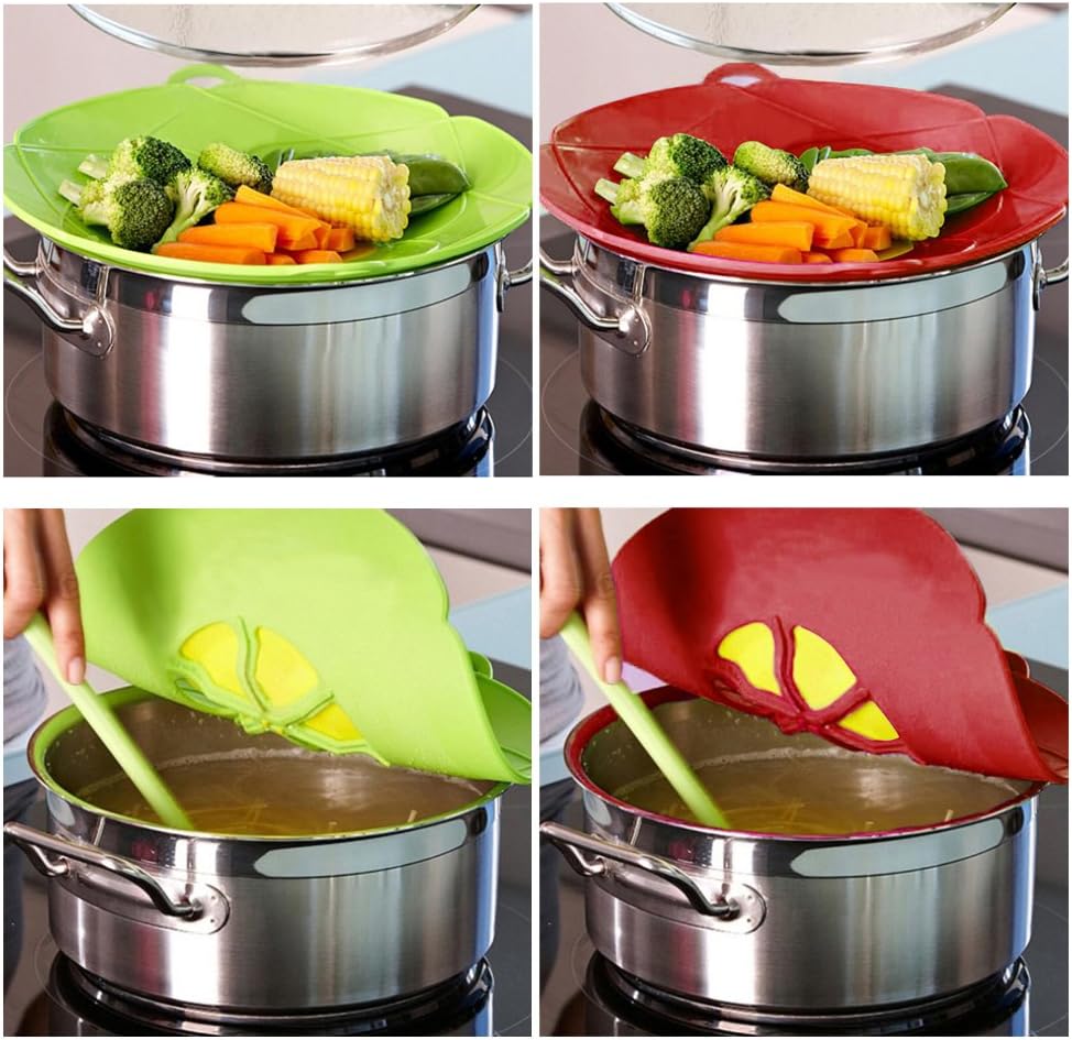 Spill Stopper Lid, Anti Spill & Boil Over Safeguard, Silicone Pot Cover, Multi-Function Kitchen Tool (11"(Red)+10.2“(Green))