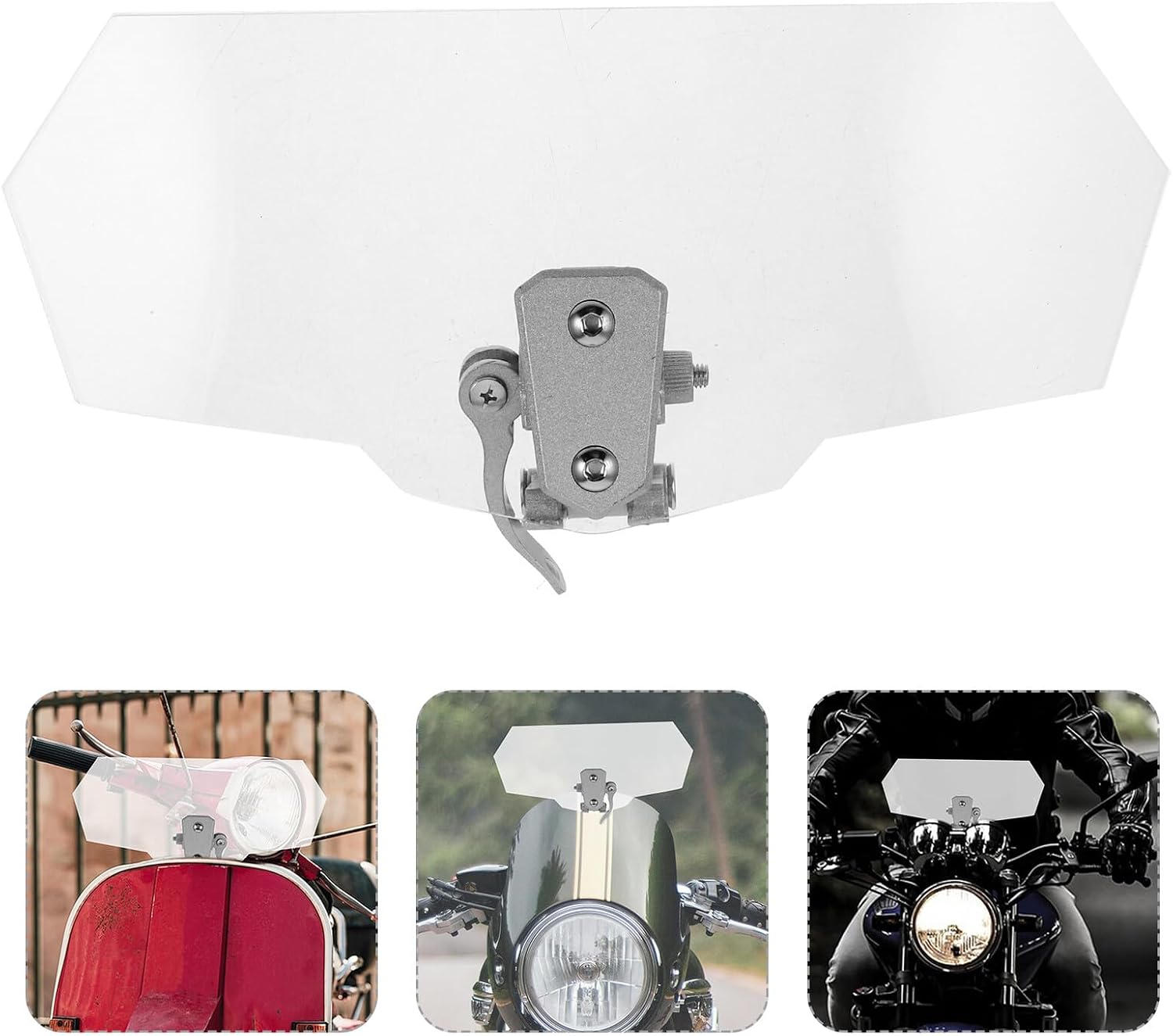 Motorcycle Heightened Windshield Deflector Extension with Silver Bracket, Universal Front Windscreen Protector for Scooter Windshield Upgrade